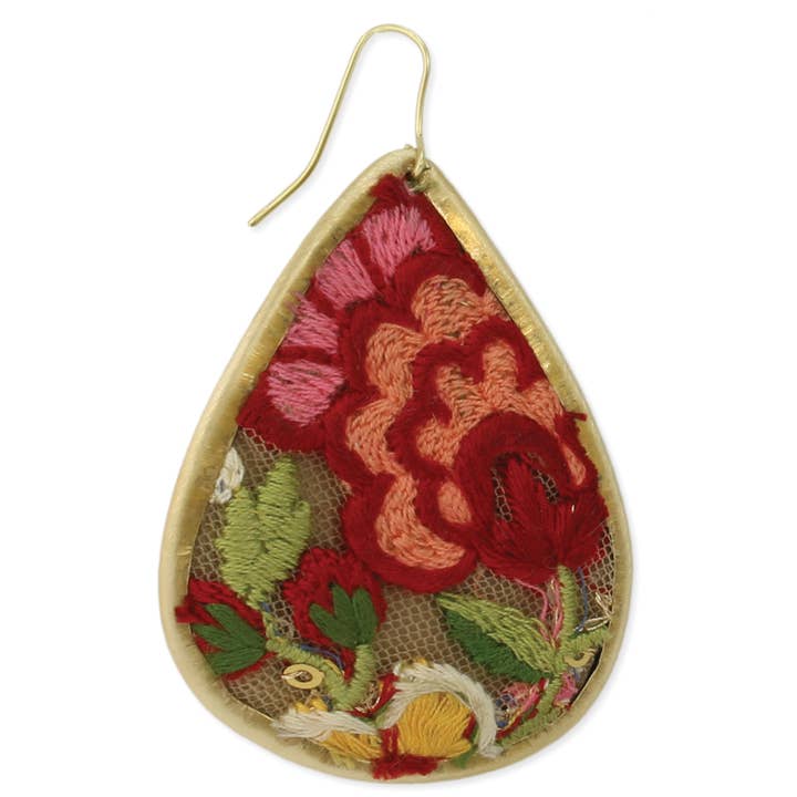Embroidered Earrings - Mesh Red Elegance