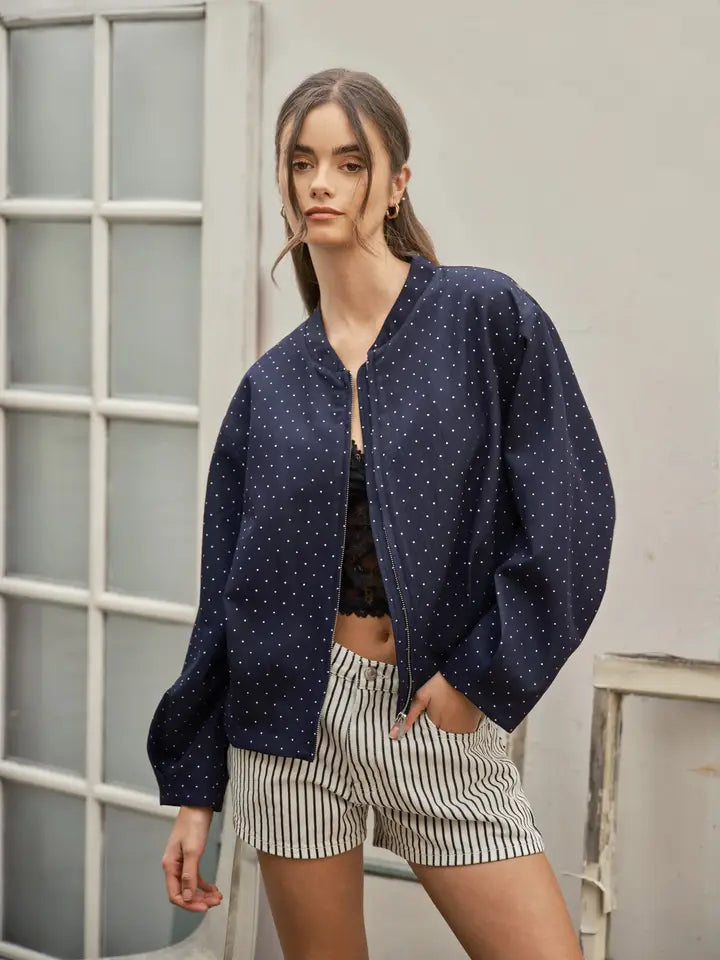 Dot Print Bomber Jacket - Navy
