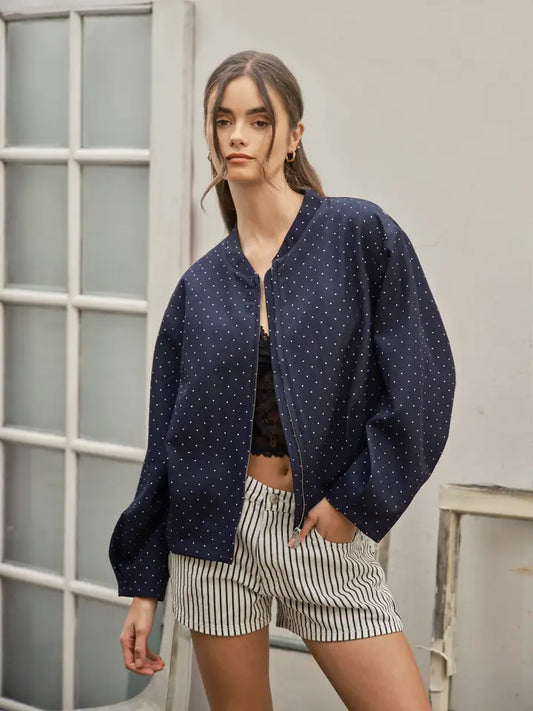 Dot Print Bomber Jacket - Navy
