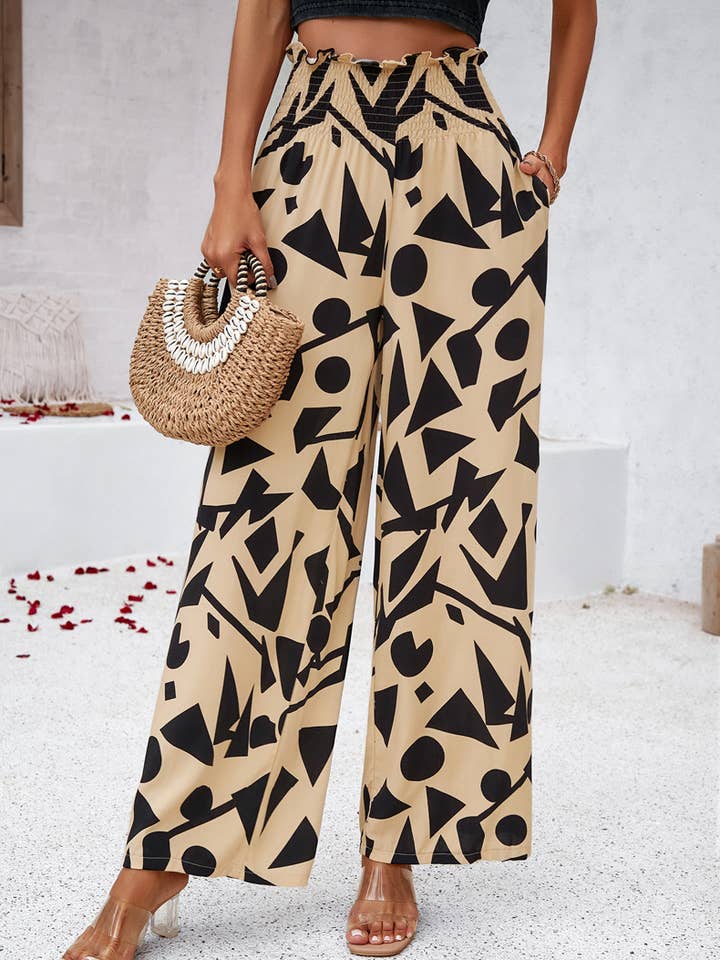 Wide Leg Printed Pant - Yellow