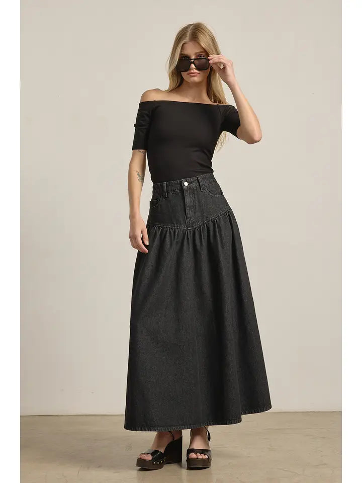 Denim Maxi Skirt - Washed Black