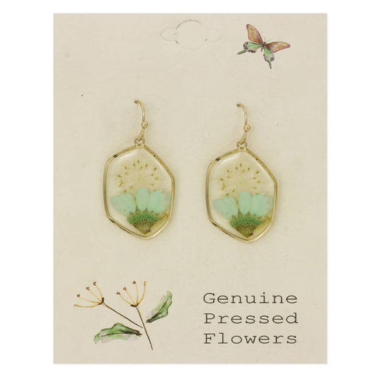 Dried Floral Earrings - Cottage Floral Green