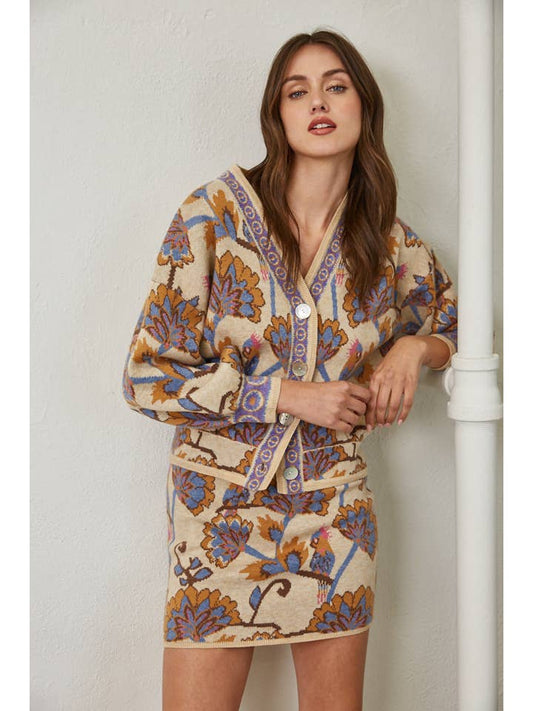 Jacquard Cardigan - Taupe Combo