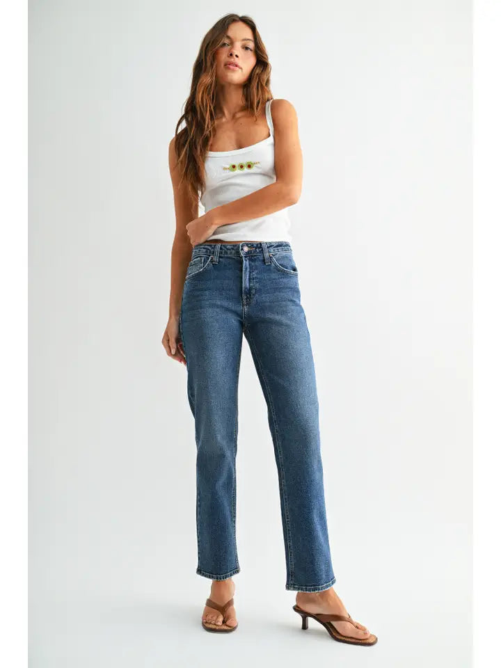 The Clean Mid Rise Straight - Dark Denim