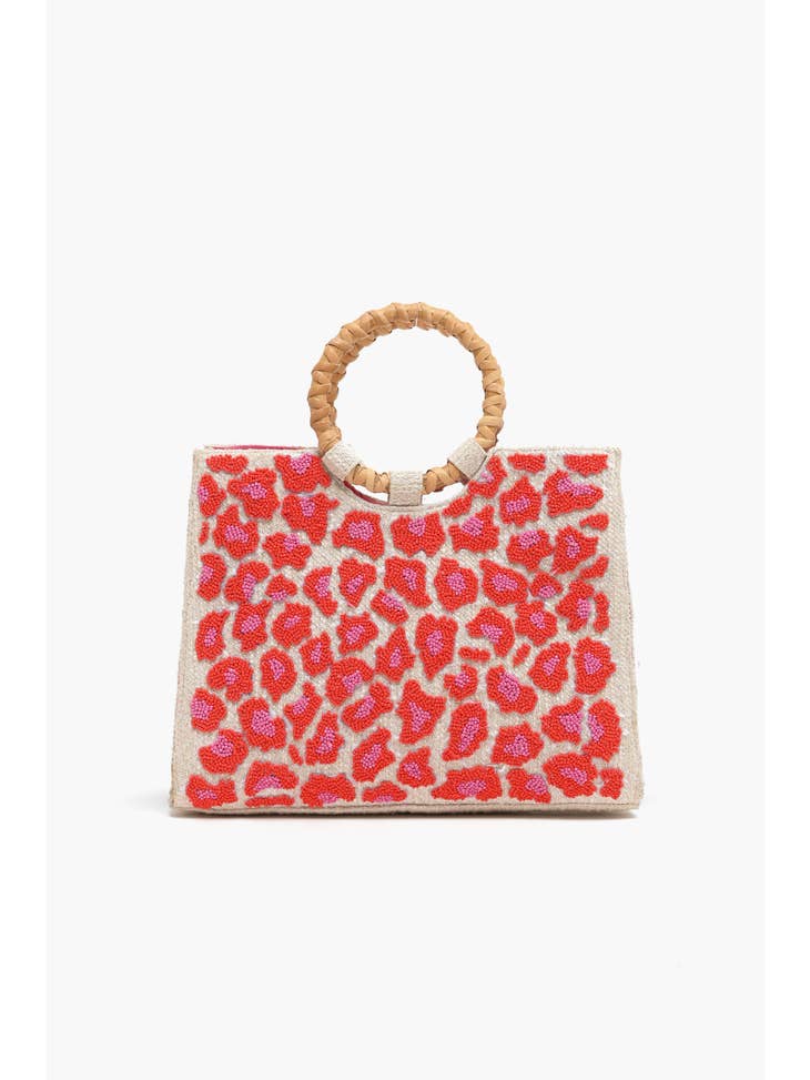 Pink Leopard Jute Shoulder Bag