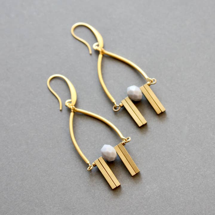 Geometric Gray and Brass Earrings