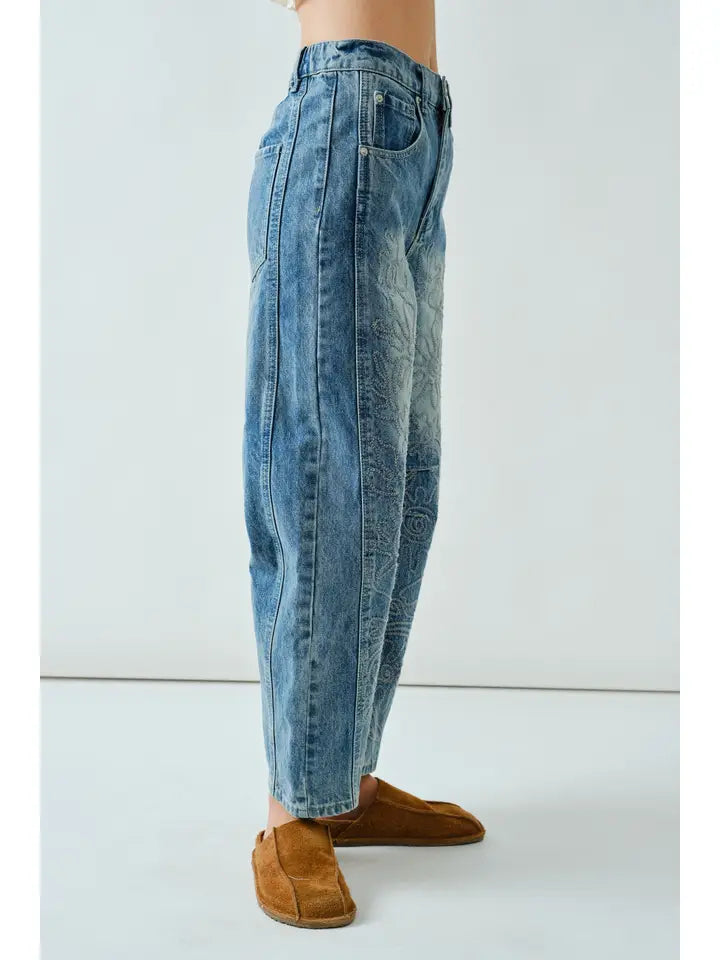 Barrel Pant - Embroidered Floral