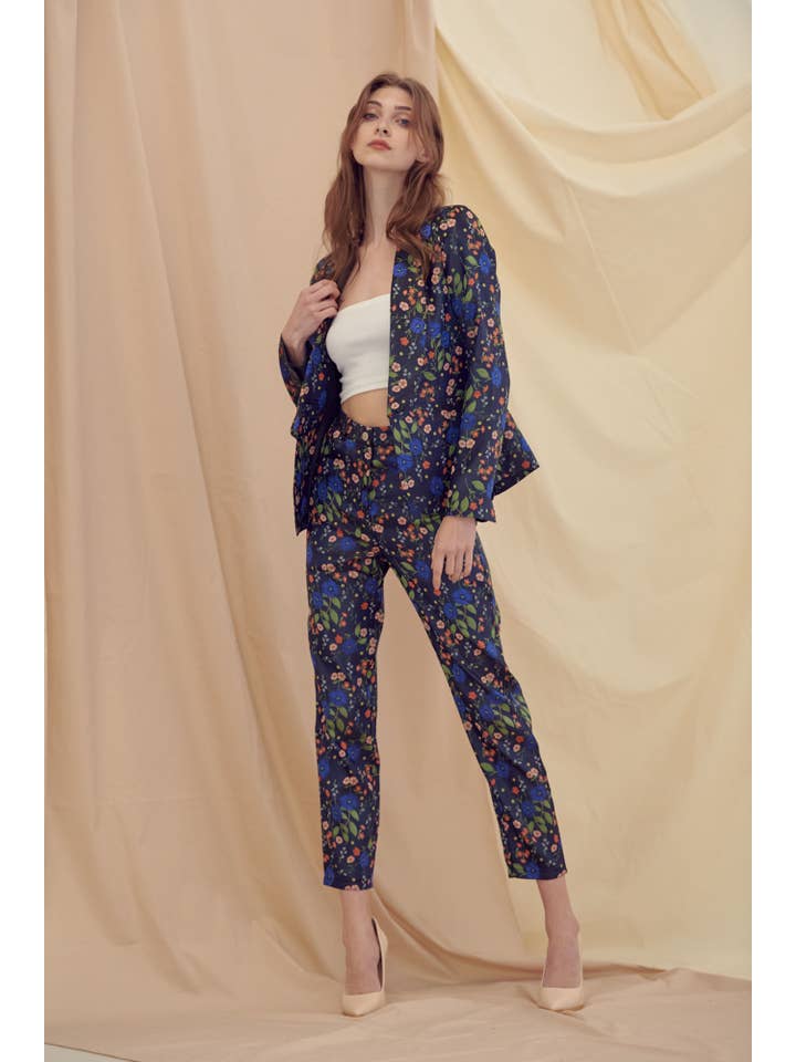 Floral Blazer - Navy