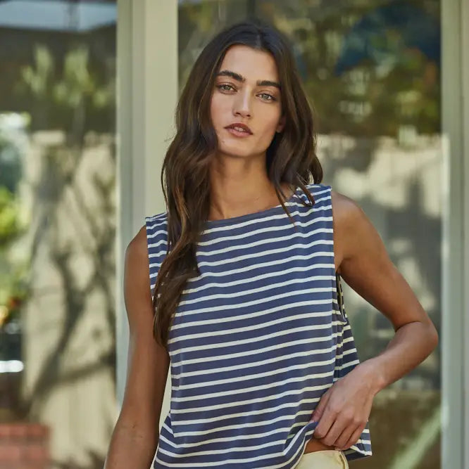 Striped Knit Tank - Blue Navy