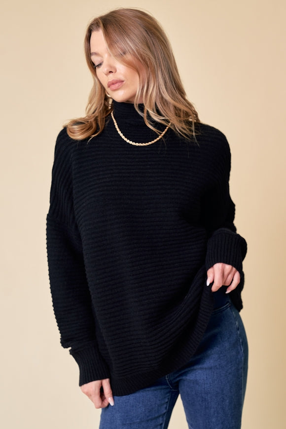 Textured Turtleneck Sweater - Black