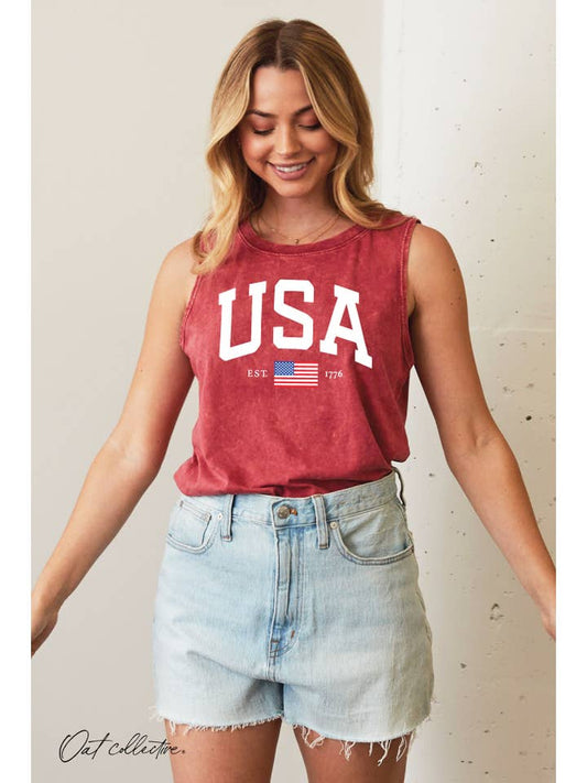 USA Est.1776 Mineral Tank - Cardinal