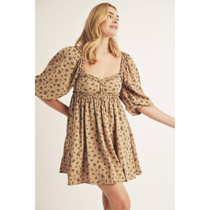 Bouquet Babydoll Dress - Dark Beige