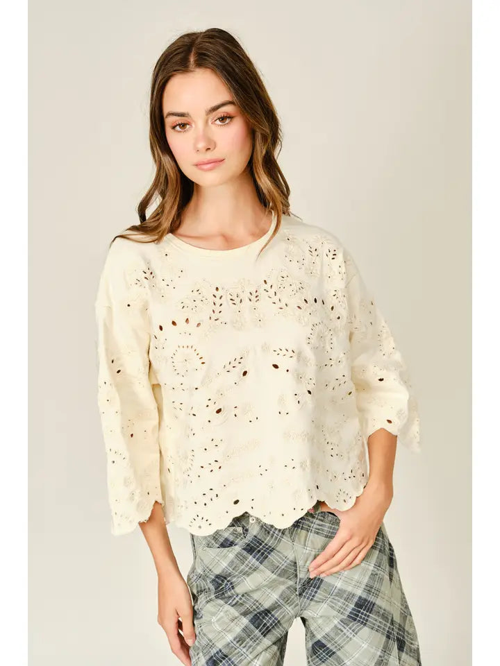 Eyelet Terry Top - Ivory