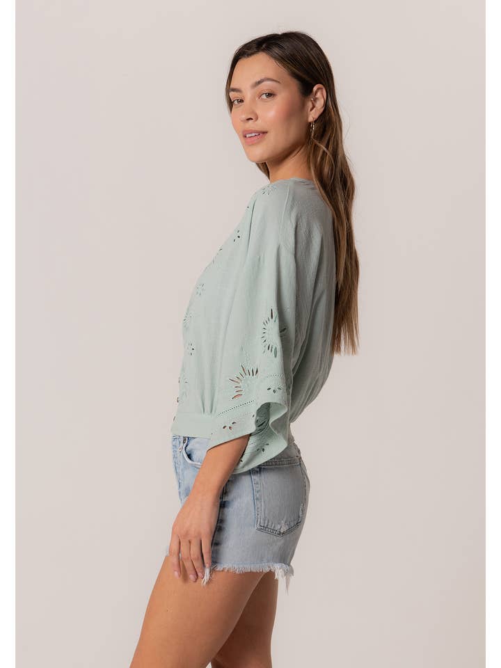 Eyelet Embroidered Blouse - Seafoam