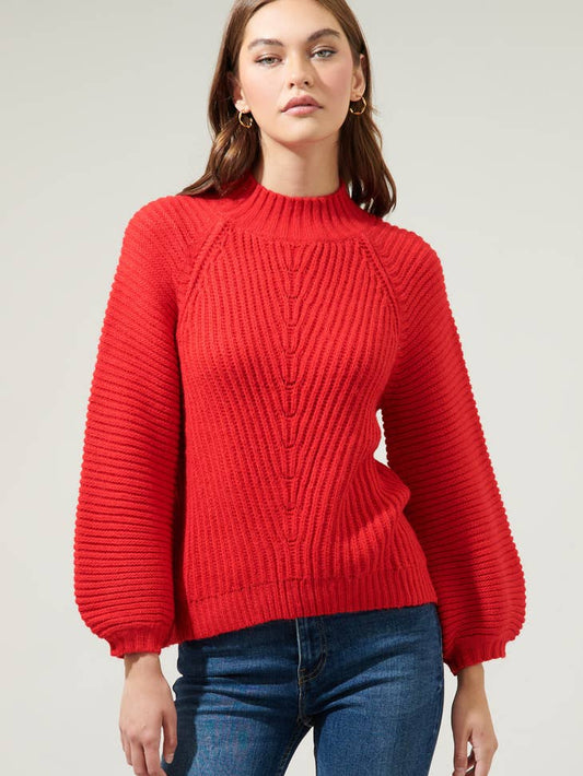 Mariela Mock Neck Sweater - Red