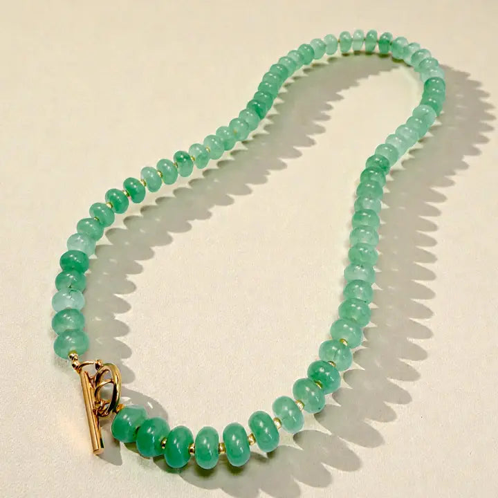Bold Gemstone Beaded Necklace - Green Jade