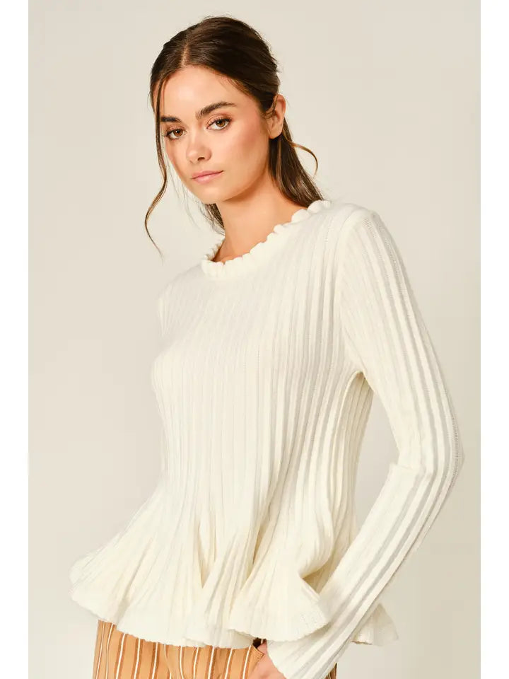 Flare Ruffle Neck Sweater - Ivory