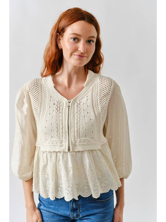 Mix Media Babydoll Sweater - Natural