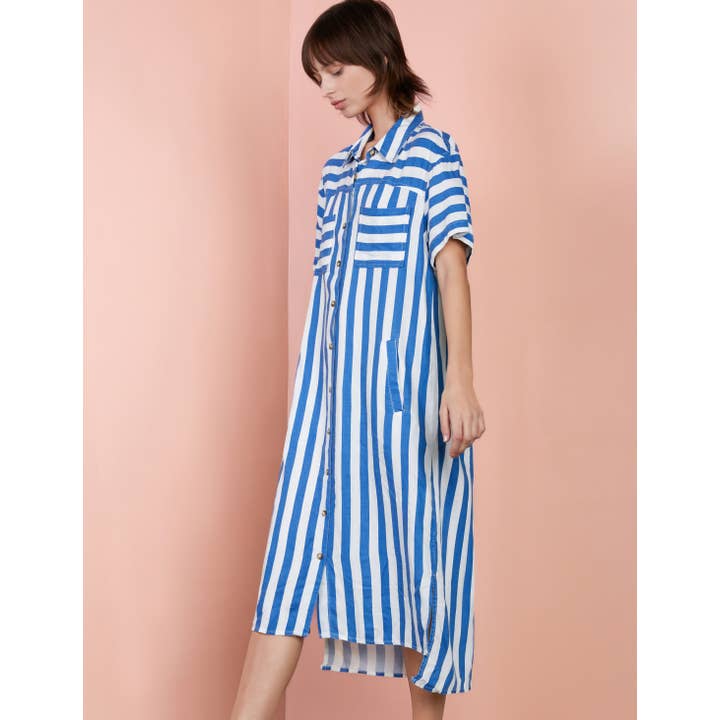 Regal Shirt Dress - Regal Blue Stripes