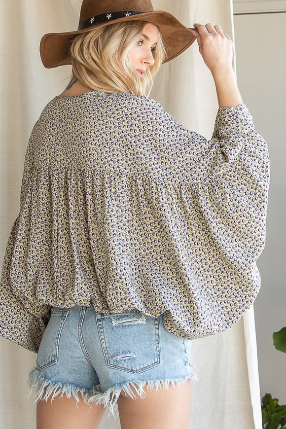 Floral Dolman Sleeve Top - Sage