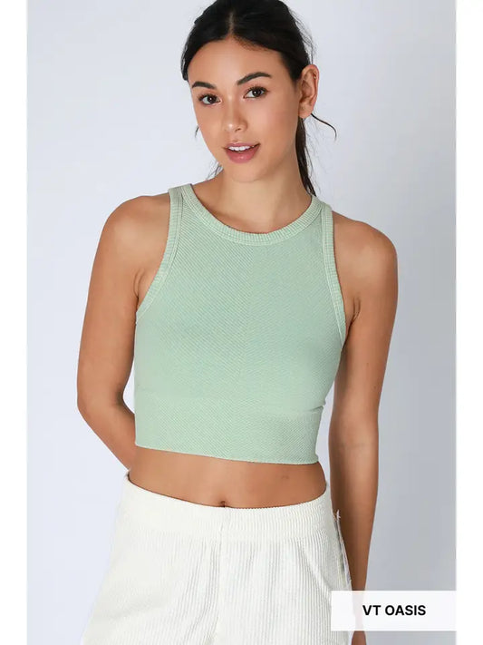 Chevron Highneck Crop Top - Vintage Oasis