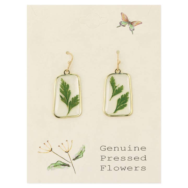 Dried Floral Earrings - Fern Rectangle