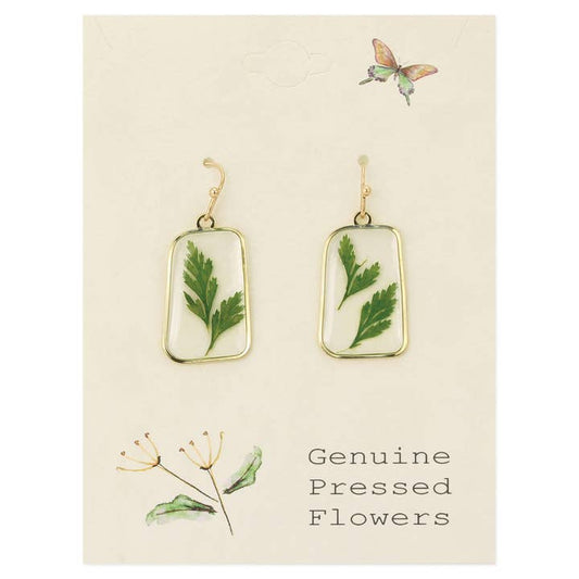 Dried Floral Earrings - Fern Rectangle