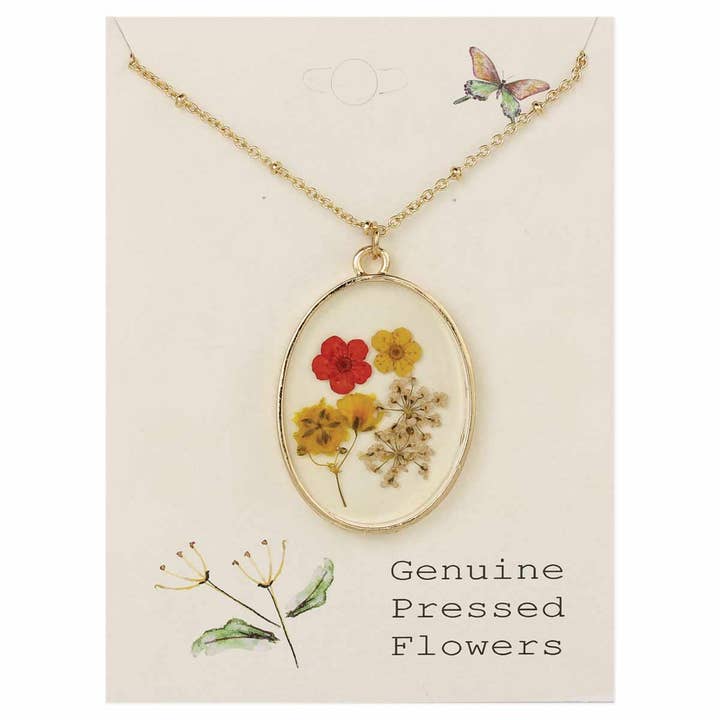 Dried Floral Necklace - Red and Gold