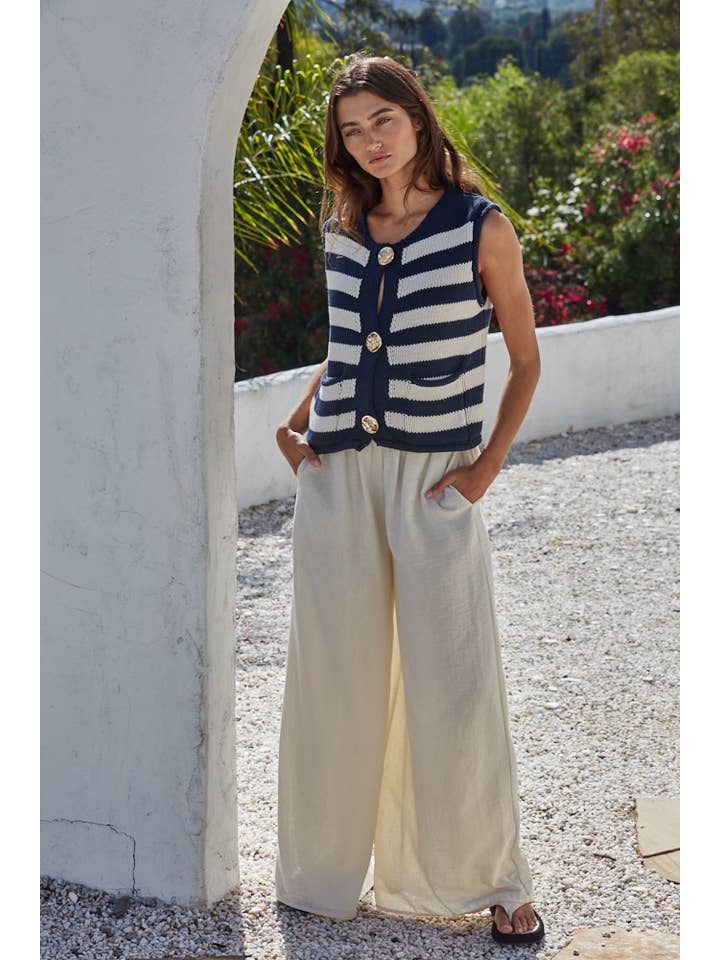 Striped Sweater Vest - Navy Cream