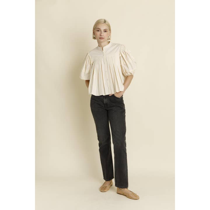 Pleated Pintuck Blouse - Eggshell