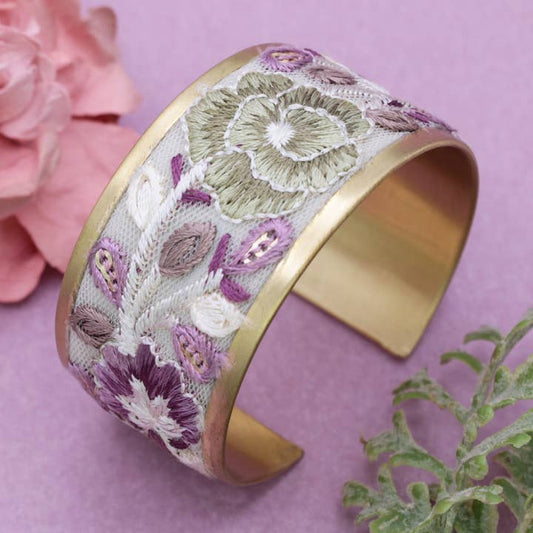 Embroidered Cuff - Lavender and Green