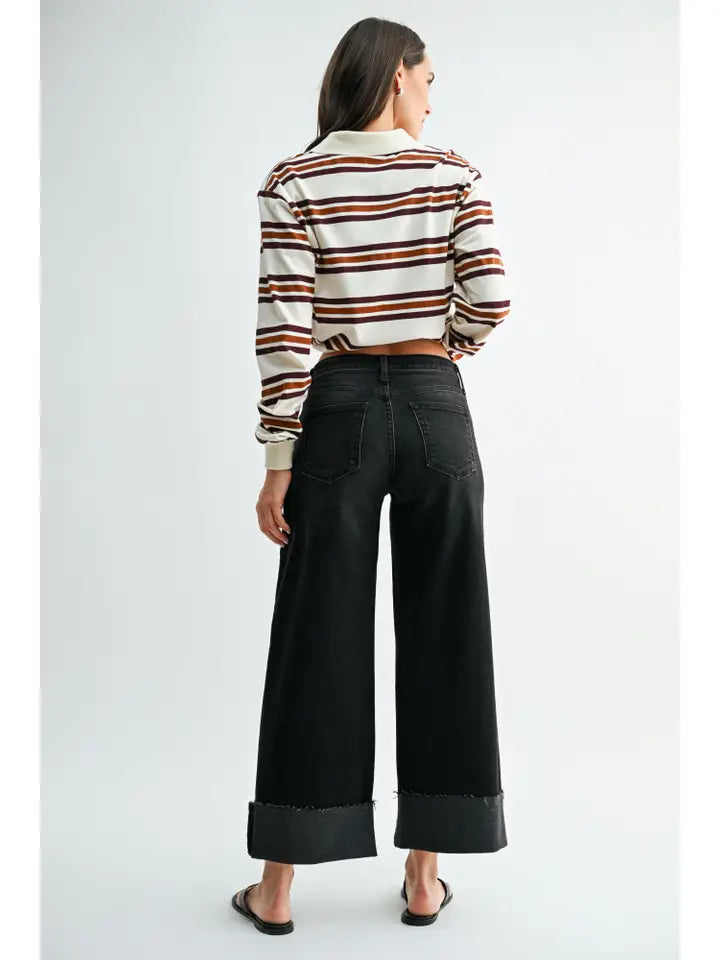Scissor Cut Cuffed Wide Leg - Washed Black