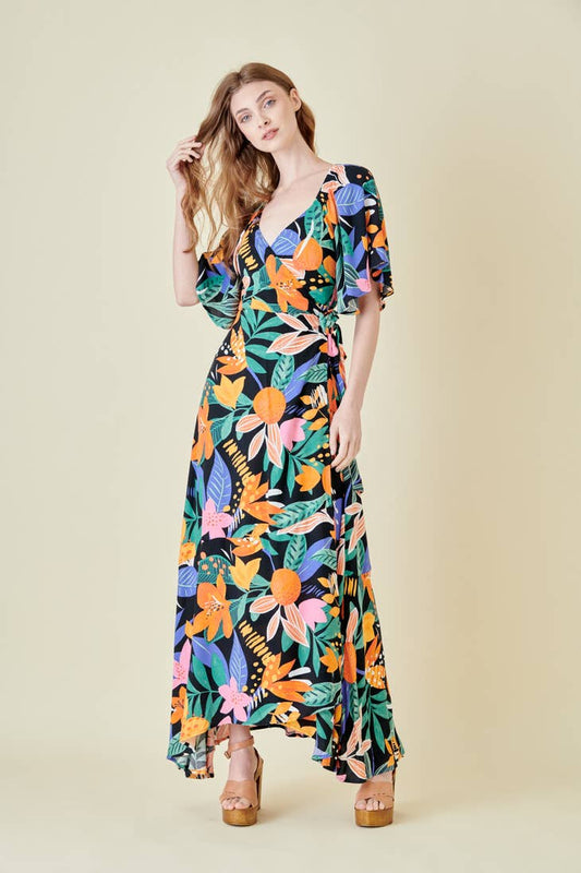 Multi Floral Maxi Wrap Dress