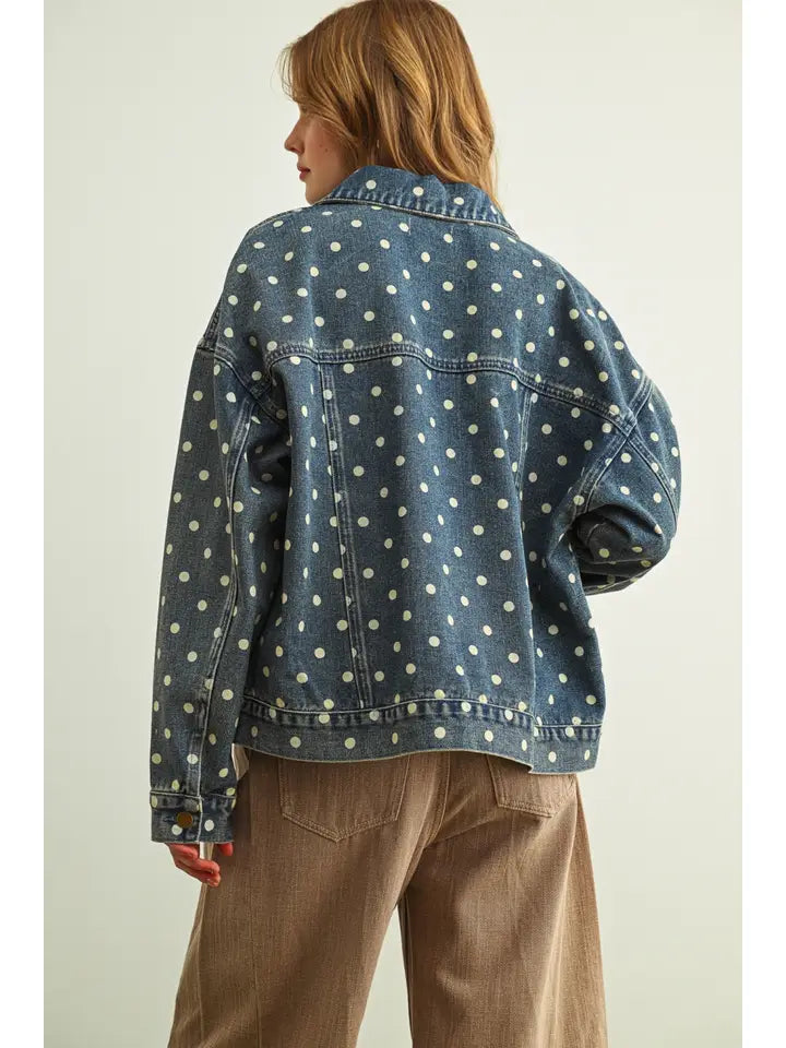 Polka Dot Denim Jacket - Denim