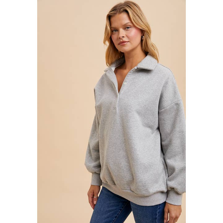 Oversized Polo Pullover - Heather Grey