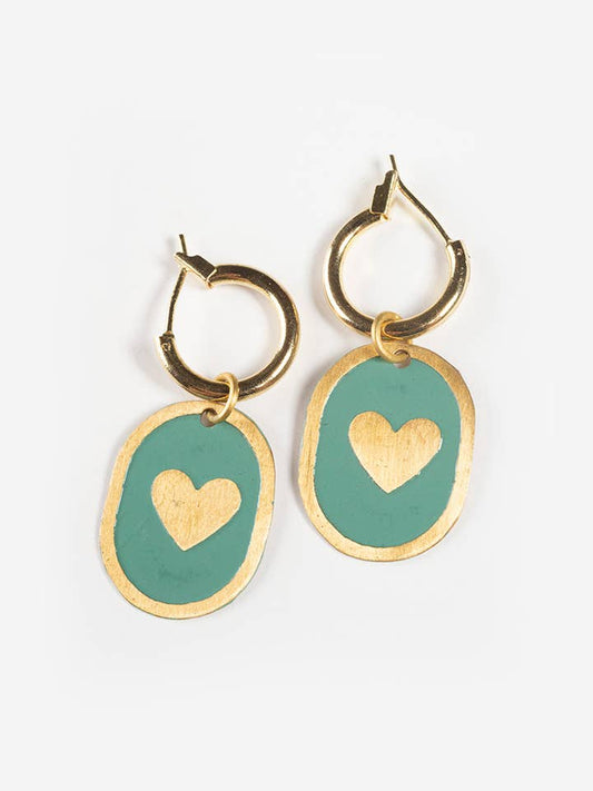 Heart Huggie Hoops - Sage