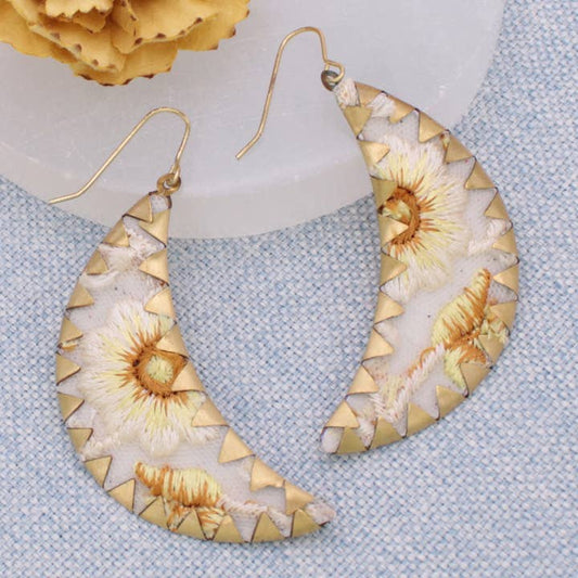 Embroidered Earrings - White Flower Moon