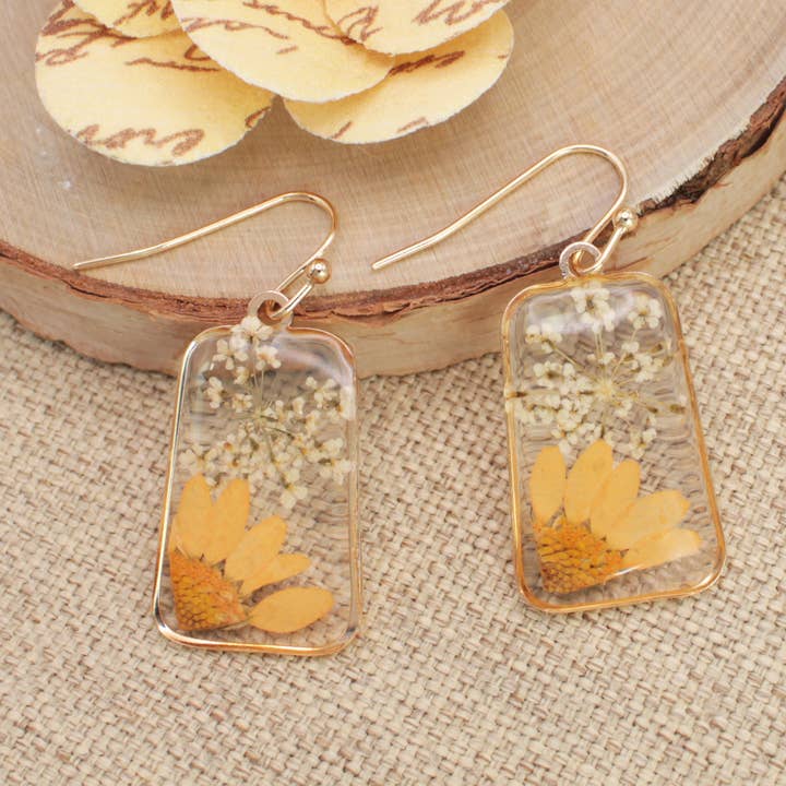 Dried Floral Earrings - Cottage Sunflower