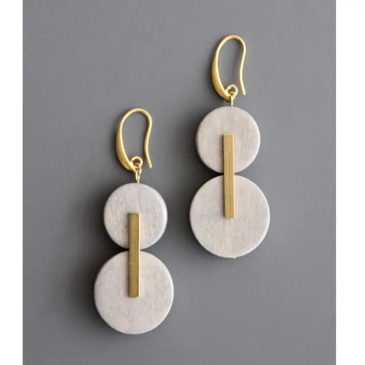 Gray Wood and Brass Earrings