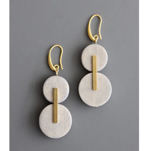 Gray Wood and Brass Earrings