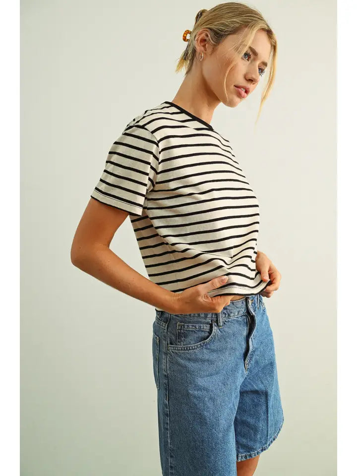 Essential Stripe Ringer Tee - Black