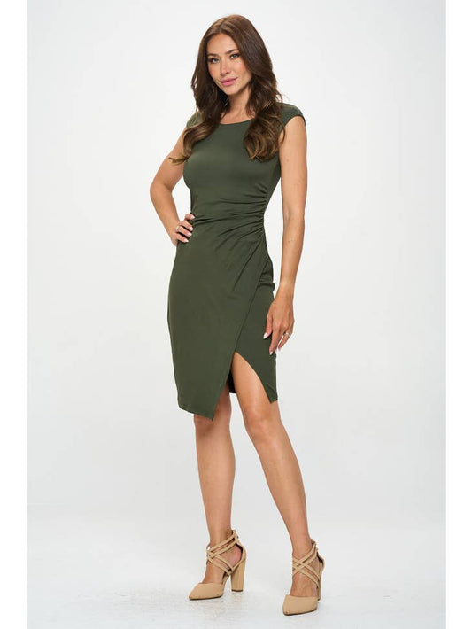 Short Sleeve Bodycon Dress - Olive