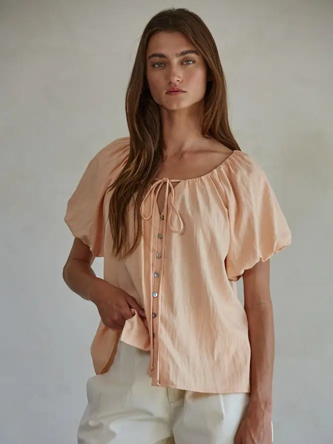 Balloon Short Sleeve Top - Peach