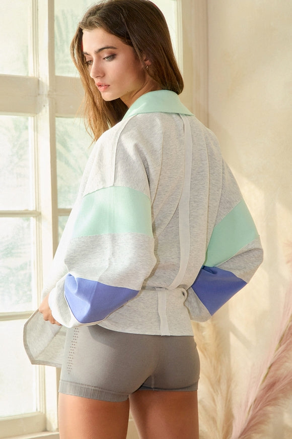 Color Block Rugby Top - Ash Grey/Mint