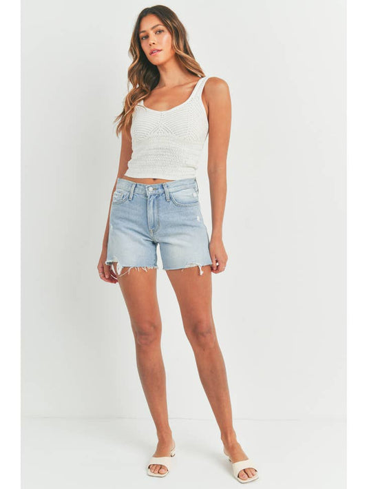 Clean High Rise Slit Short - Light Denim