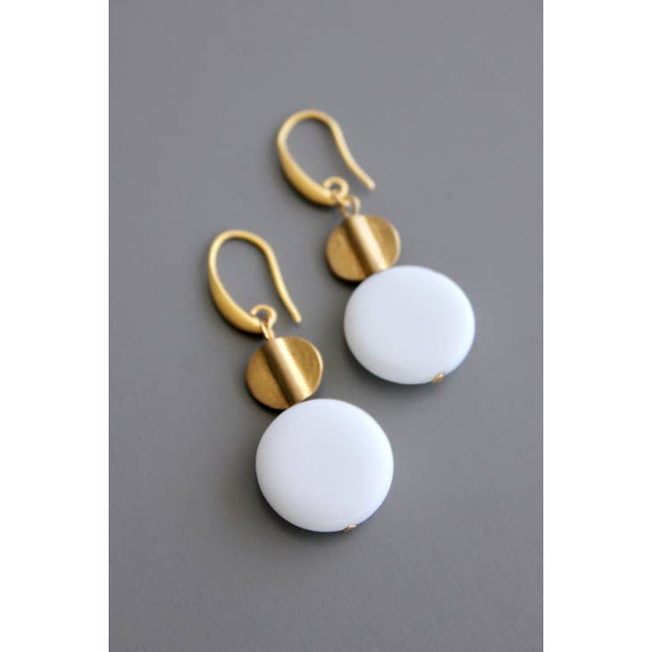 White Agate and Brass Earrings