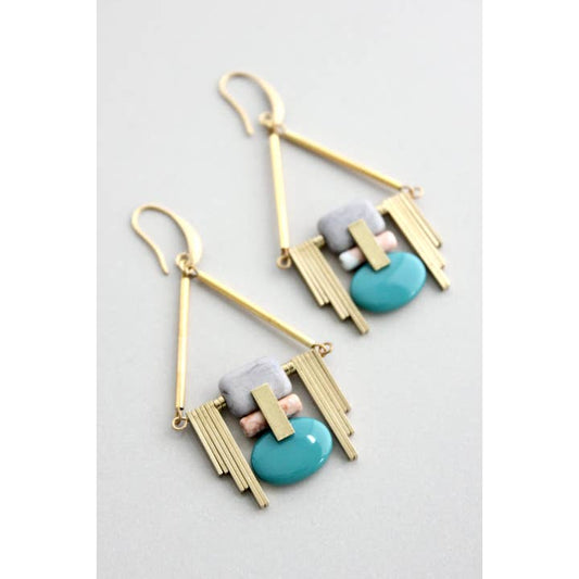 Art Deco Teal and Gray Earrings