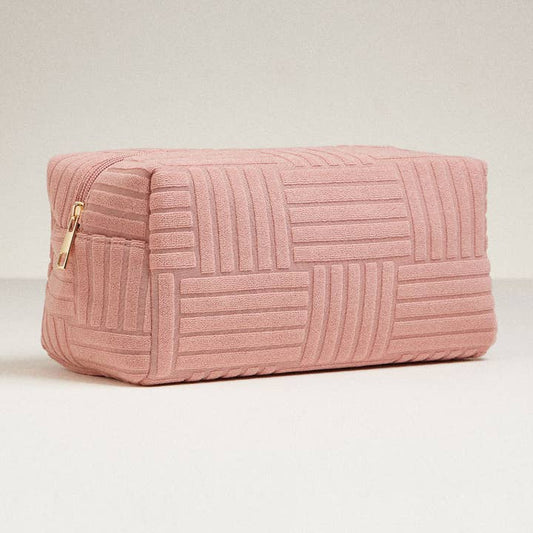 Grid Pattern Cosmetic Pouch - Dark Pink
