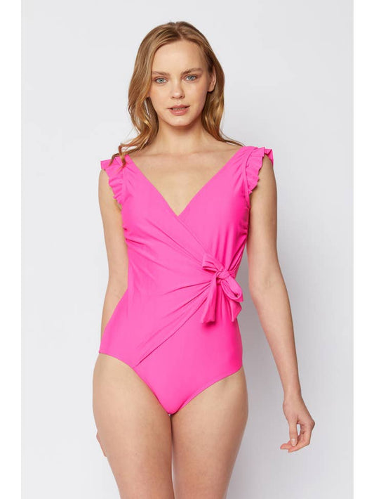 Ruffle Wrap Tie Swimsuit - Pink