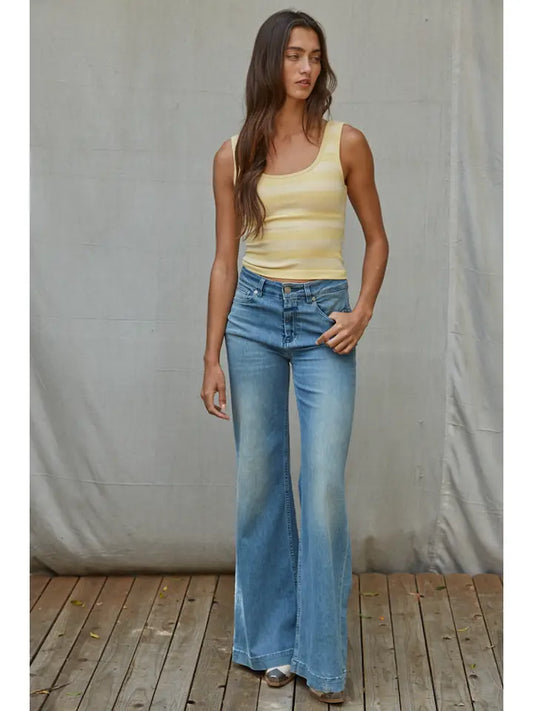 Striped Padded Tank Top - Butter Yellow